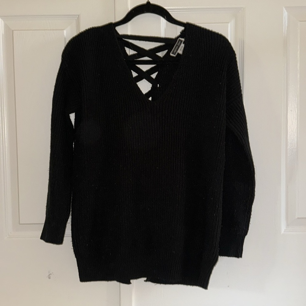UO Black Oversized Lace Up Knit Sweater